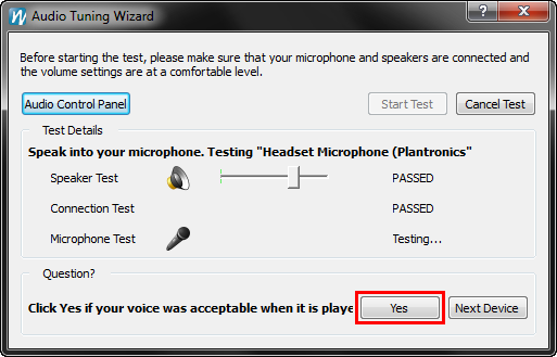 GP5 Audio Wizard third test headset Yes circled